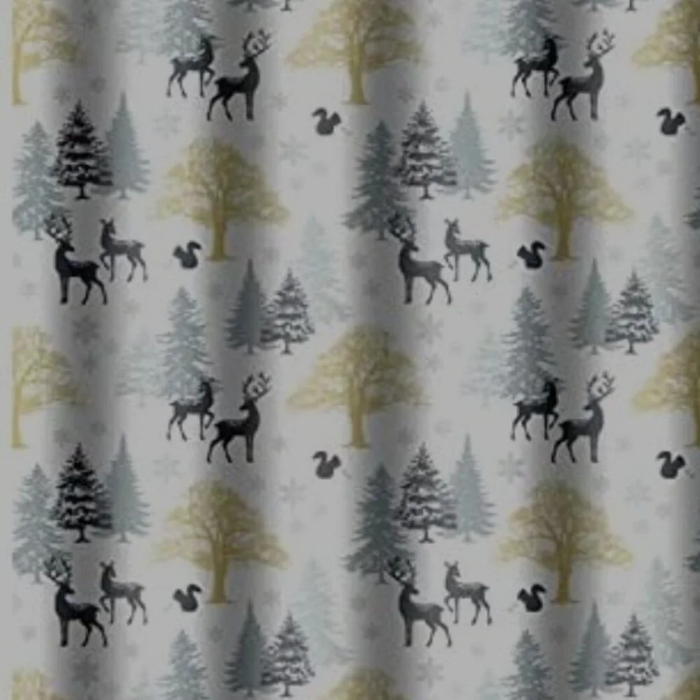 Winter Woodland Deer Shower Curtain Set Snowflakes‎ Trees 150*200